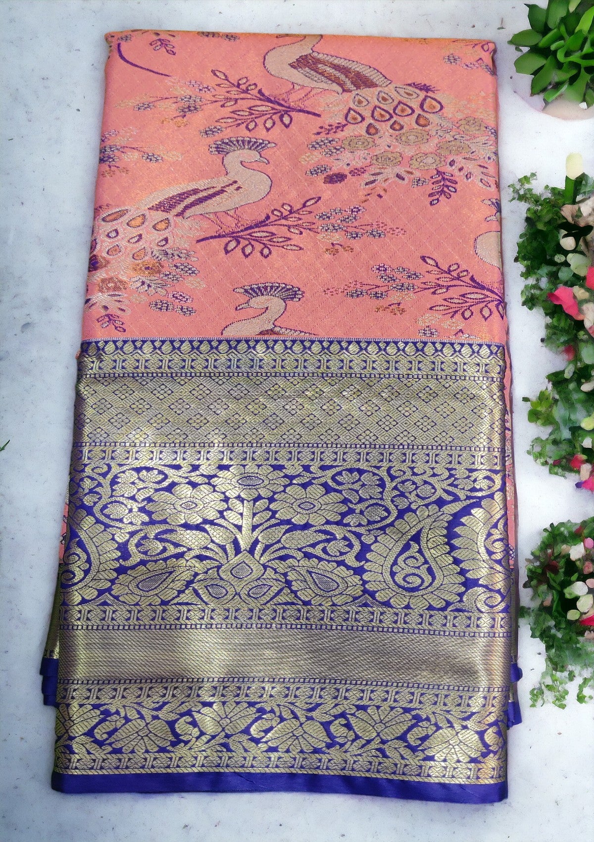 Silver Peacock Kanchi Silk